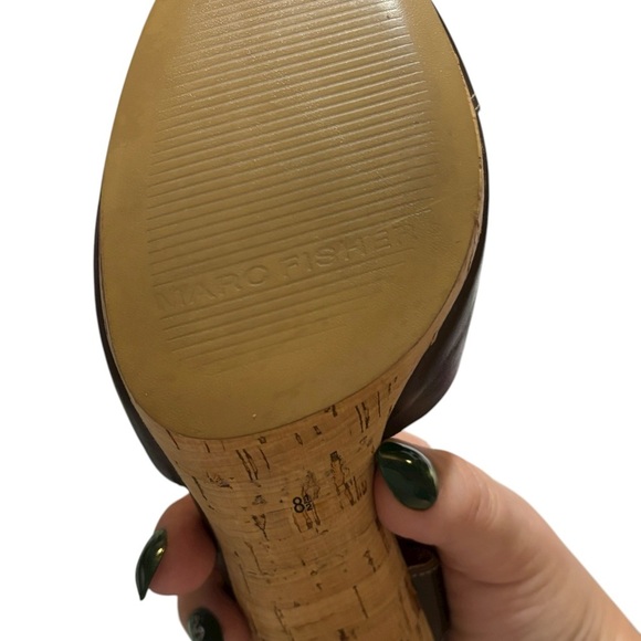 Marc Fisher Women’s 8.5 Brown Leather Cork Platform Slingback Heels Shoes - Picture 7 of 12